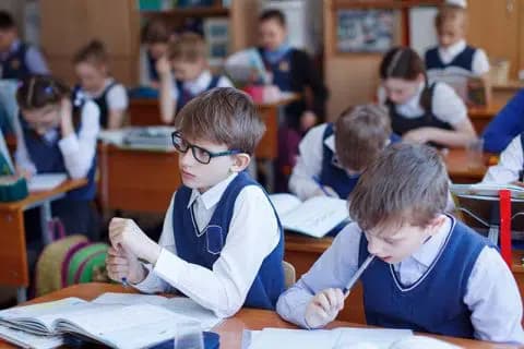 A photograph of children attending a lesson in the UK.